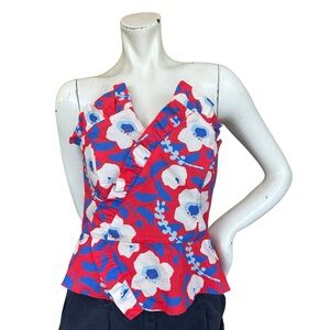 Anthropologie Hutch Red White & Blue Floral Ruffled Corset Tube Top Size 8